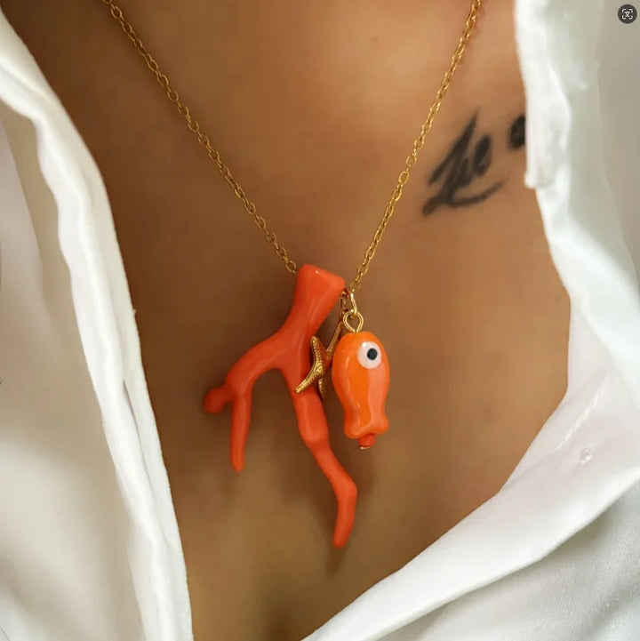 Ocean Coral Glass Fish Necklace