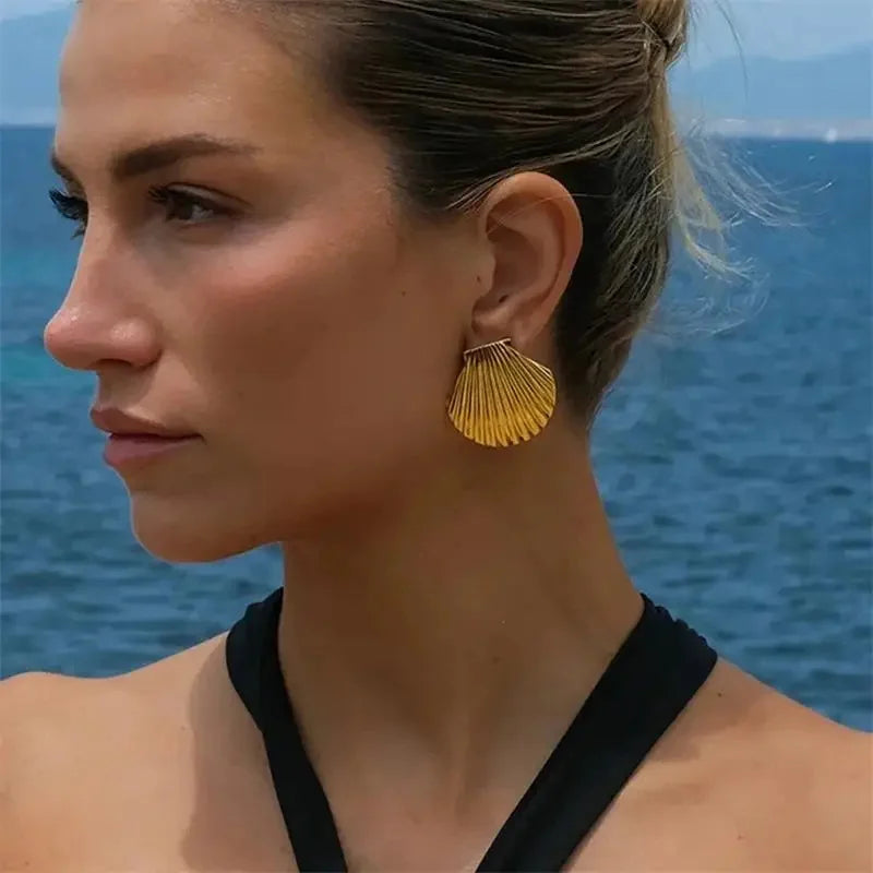 Gold Plated Textured Shell Starfish Earrings