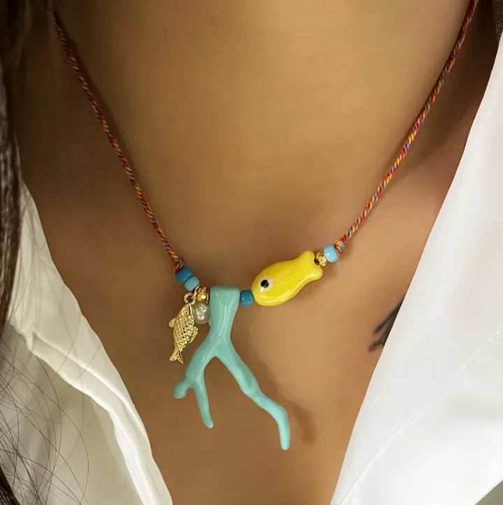 Ocean Coral Glass Fish Necklace