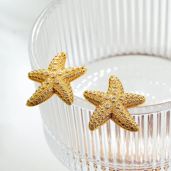 Gold Plated Textured Shell Starfish Earrings