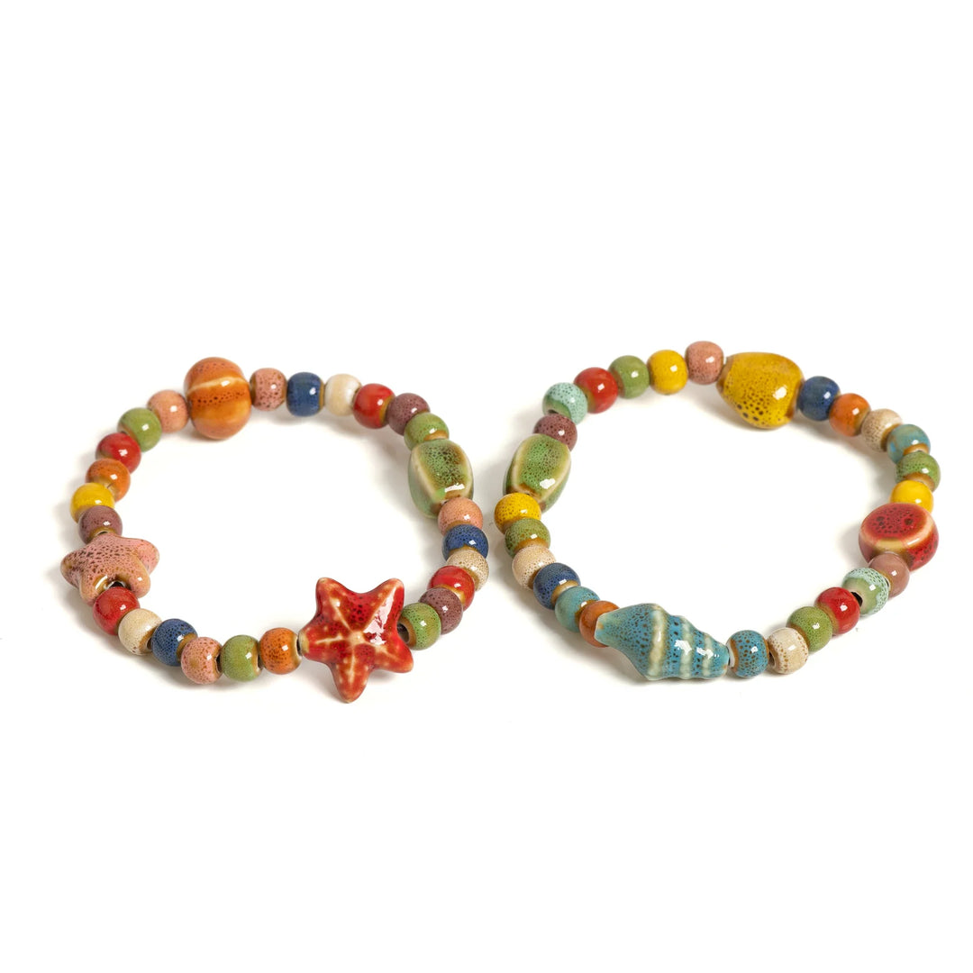 Vibrant Ceramic Starfish Seashell Bracelet