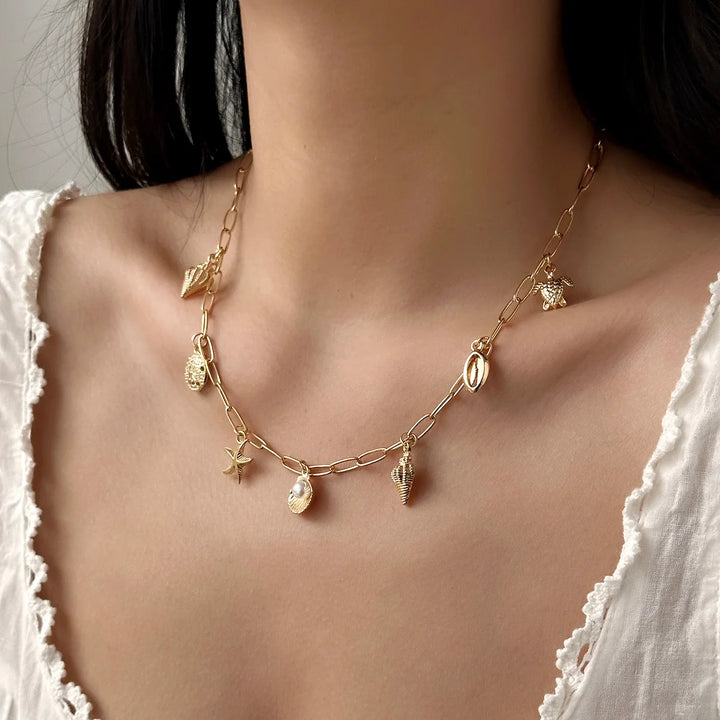 Gold-Toned Ocean Charms Necklace