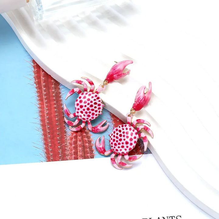 Textured Enamel Crab Earrings