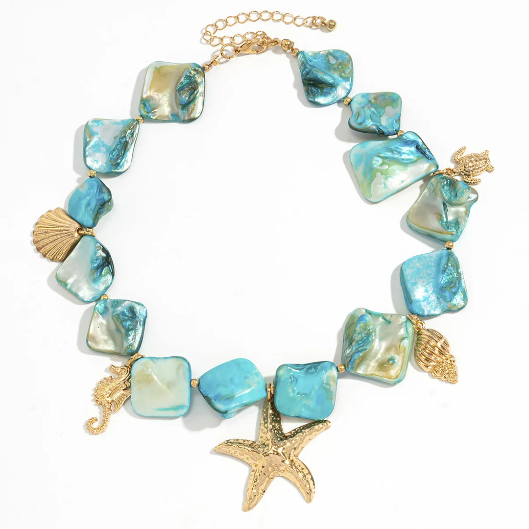 Woven Blue Stone Ocean Charms Necklace