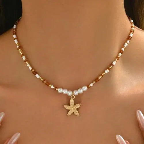 Beaded Seashell Starfish Choker Necklace