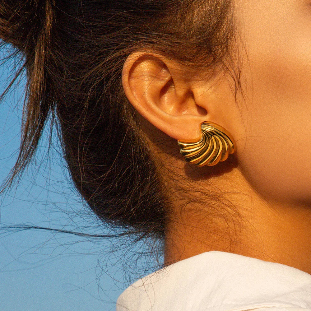 Gold Plated Textured Shell Starfish Earrings