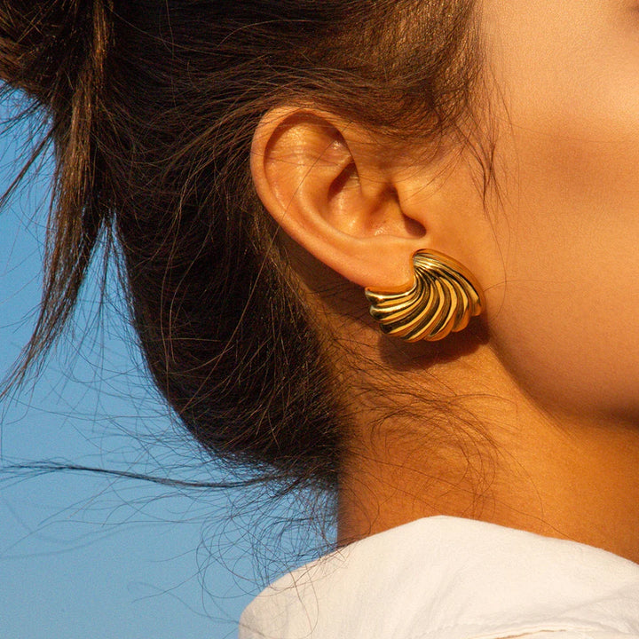 Gold Plated Textured Shell Starfish Earrings