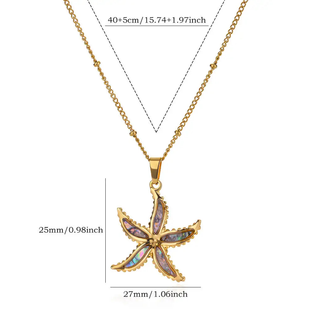 Gold Stainless Steel Starfish Sea Turtle Necklace