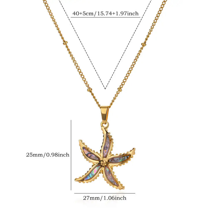 Gold Stainless Steel Starfish Sea Turtle Necklace