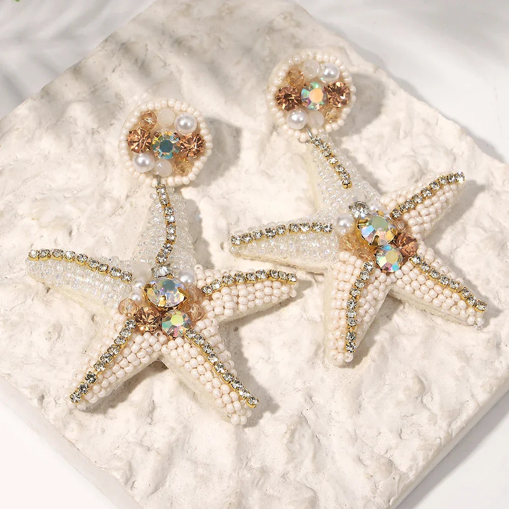 Starfish Conch Seed Bead Drop Earrings