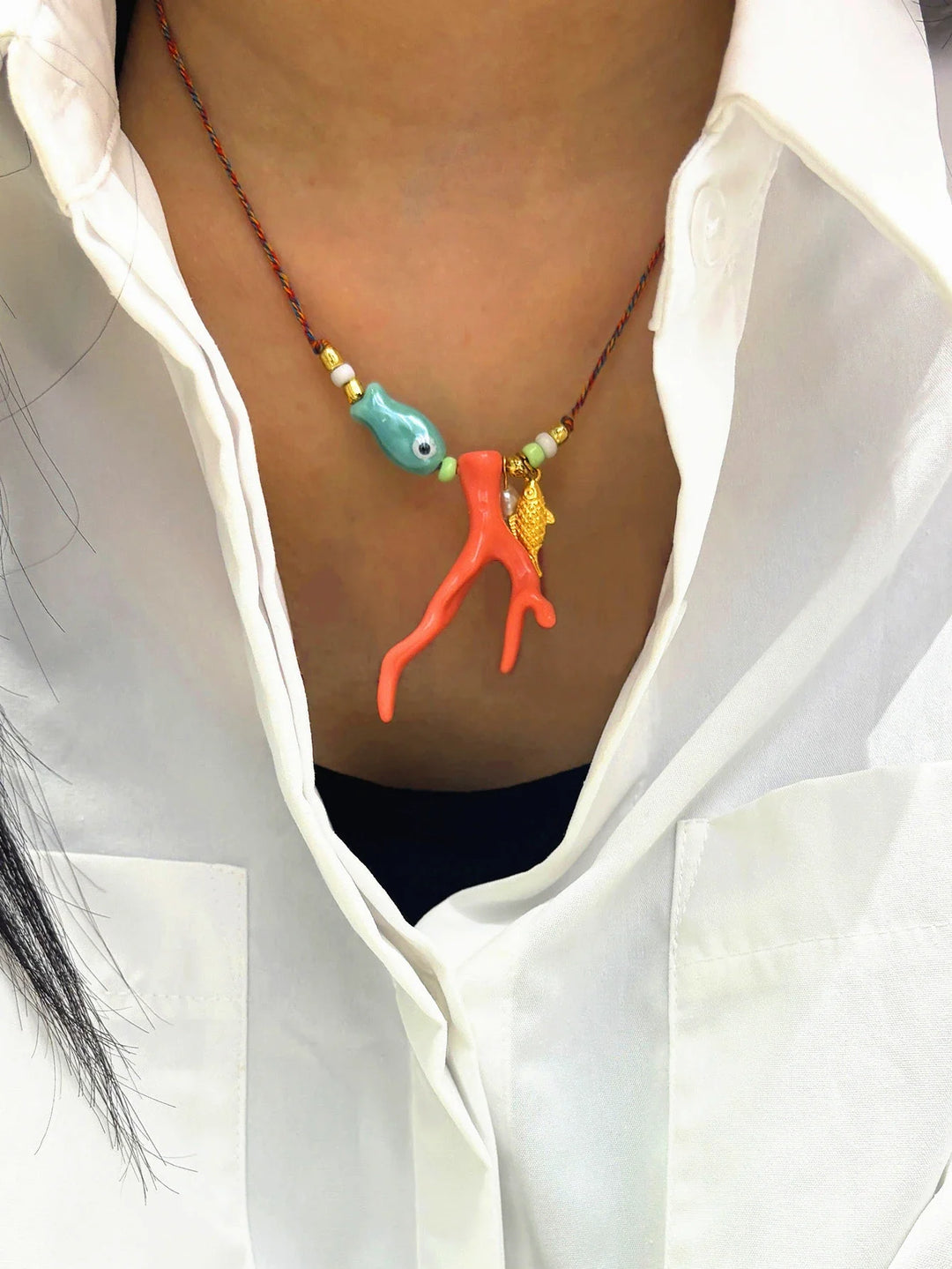 Ocean Coral Glass Fish Necklace