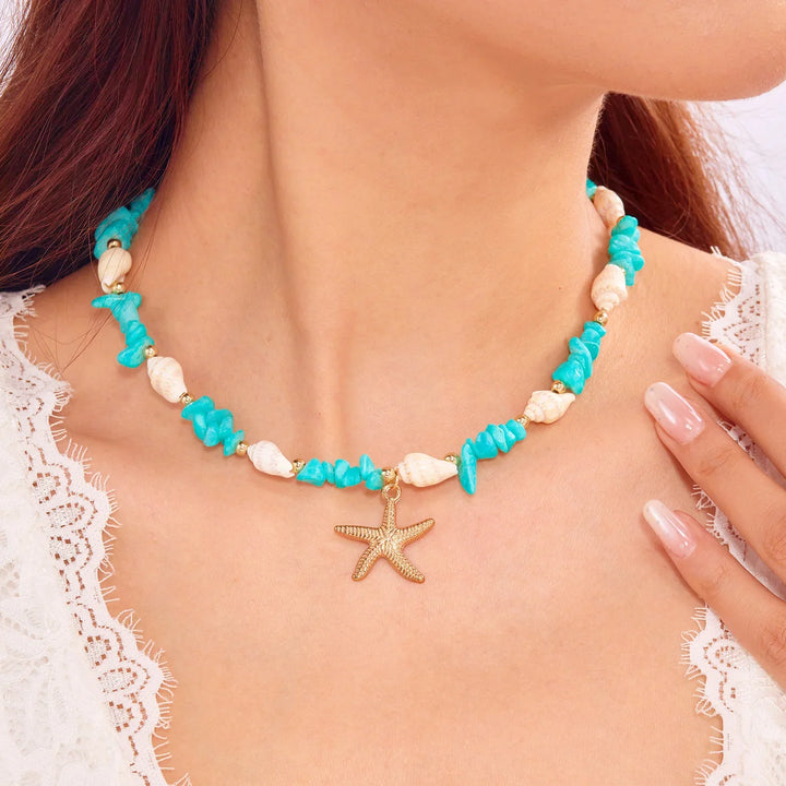 Bohemian Starfish & Stone Necklace