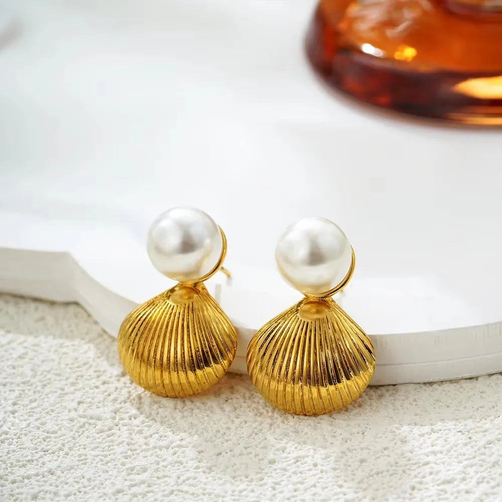 Gold Plated Textured Shell Starfish Earrings