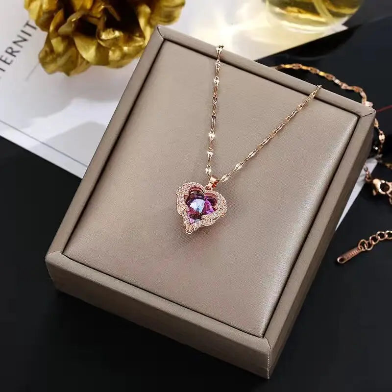Gold Plated Crystal Ocean Heart Necklace