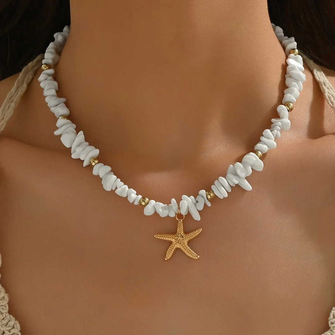 Beaded Seashell Starfish Choker Necklace