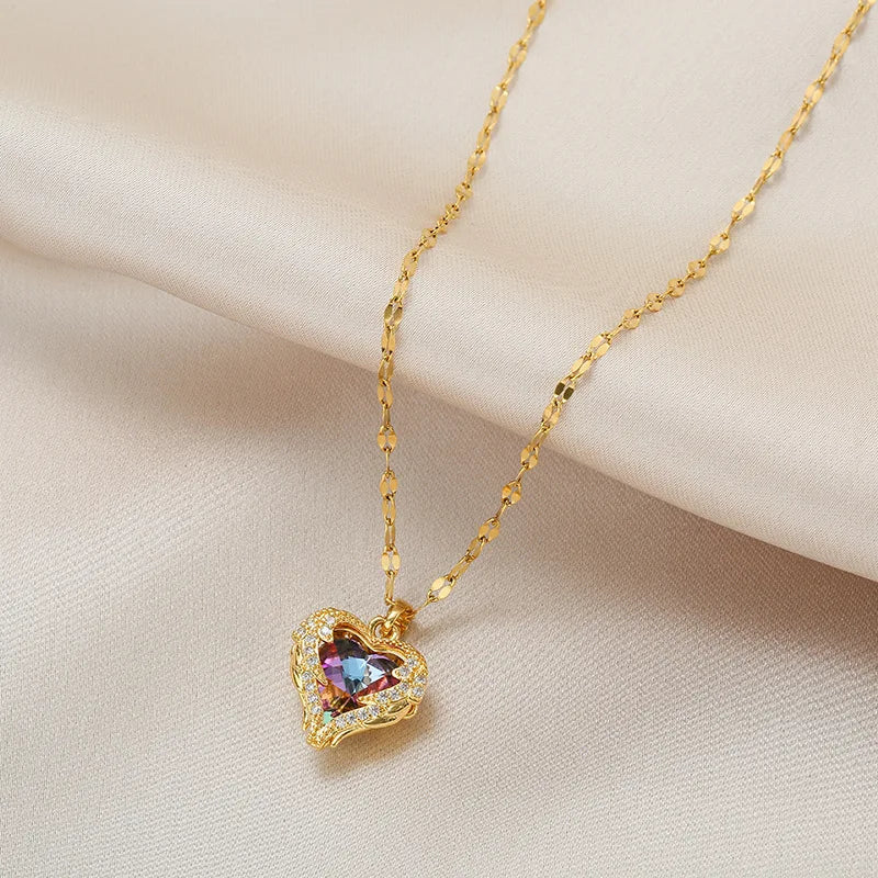 Gold Plated Crystal Ocean Heart Necklace