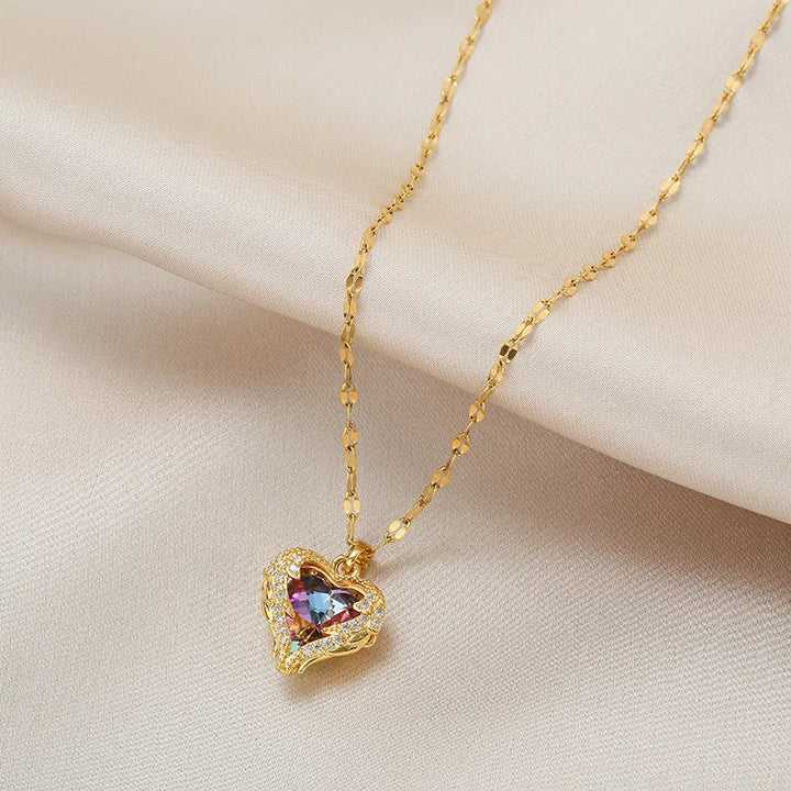 Gold Plated Crystal Ocean Heart Necklace