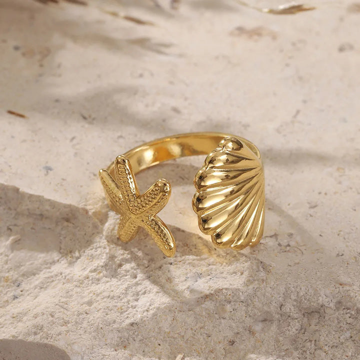 Stainless Steel Starfish Seahorse Ring
