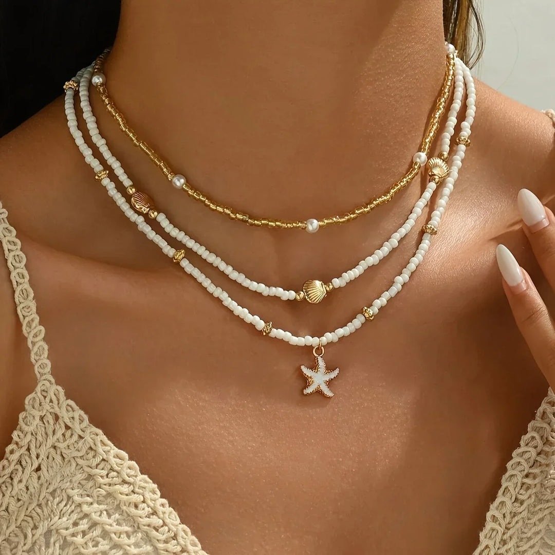 Stacked Bead Starfish Shell Necklace