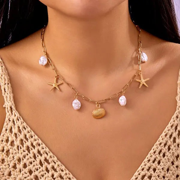 Gold-Toned Ocean Charms Necklace