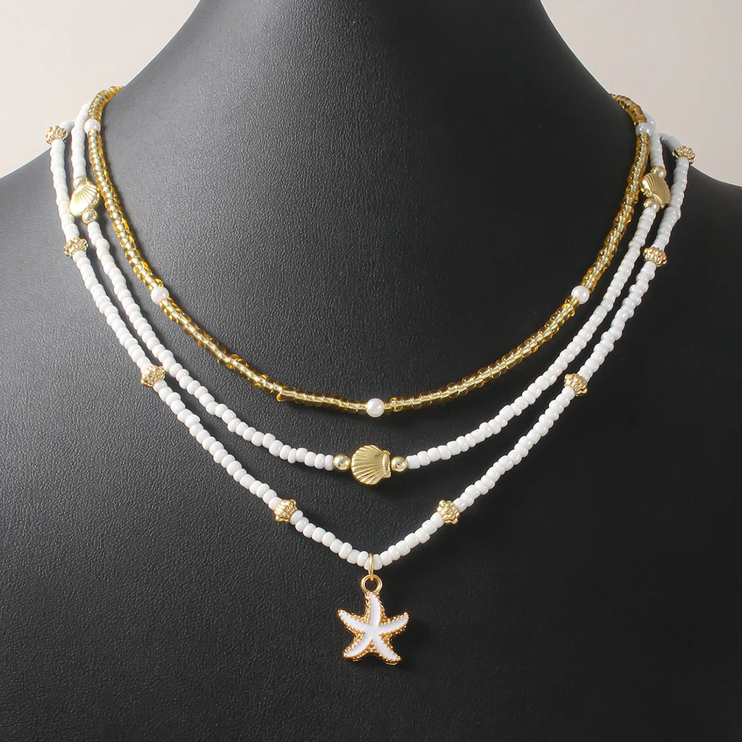 Stacked Bead Starfish Shell Necklace