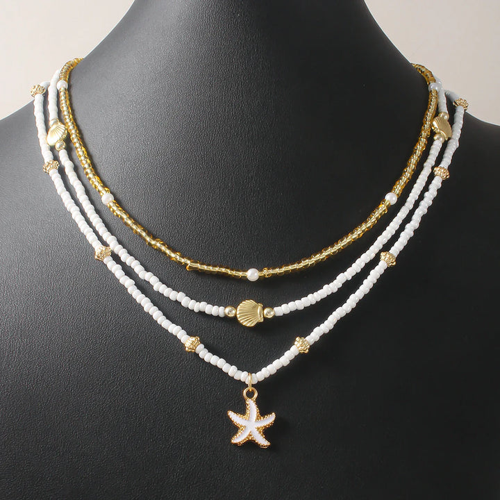 Stacked Bead Starfish Shell Necklace