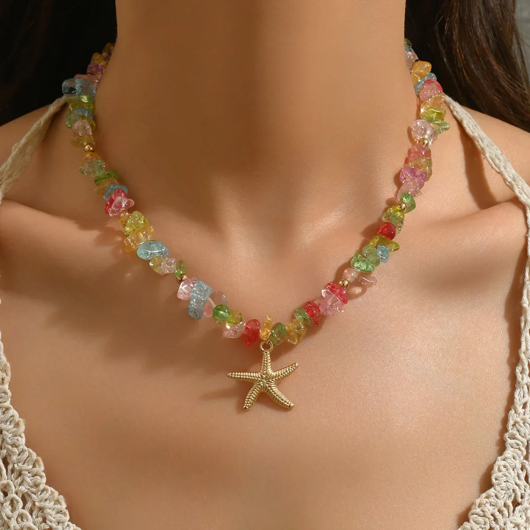 Beaded Seashell Starfish Choker Necklace