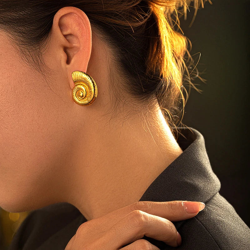 Gold Plated Textured Shell Starfish Earrings