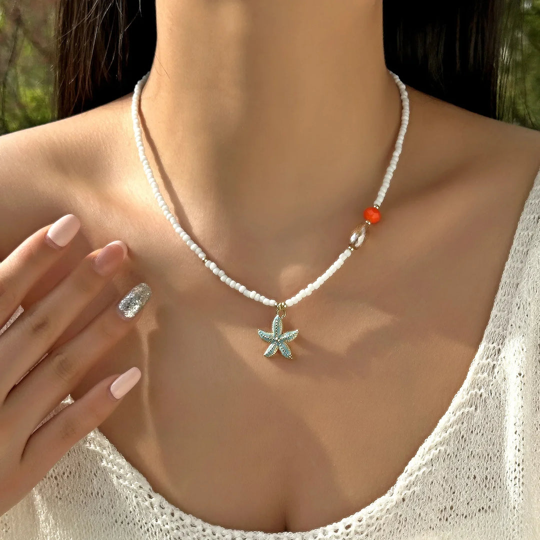 Beaded Seashell Starfish Choker Necklace