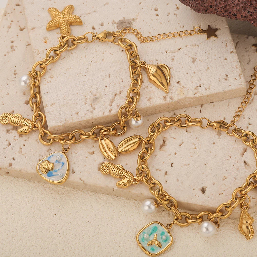Gold-Plated Starfish Shell Bracelet