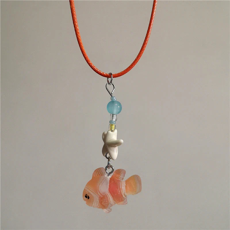 Orange Ceramic Fish Starfish Choker