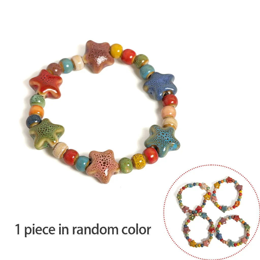 Vibrant Ceramic Starfish Seashell Bracelet