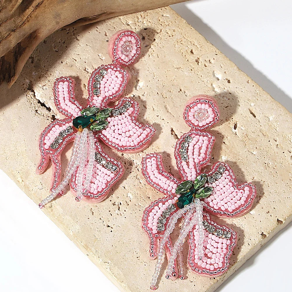 Starfish Conch Seed Bead Drop Earrings