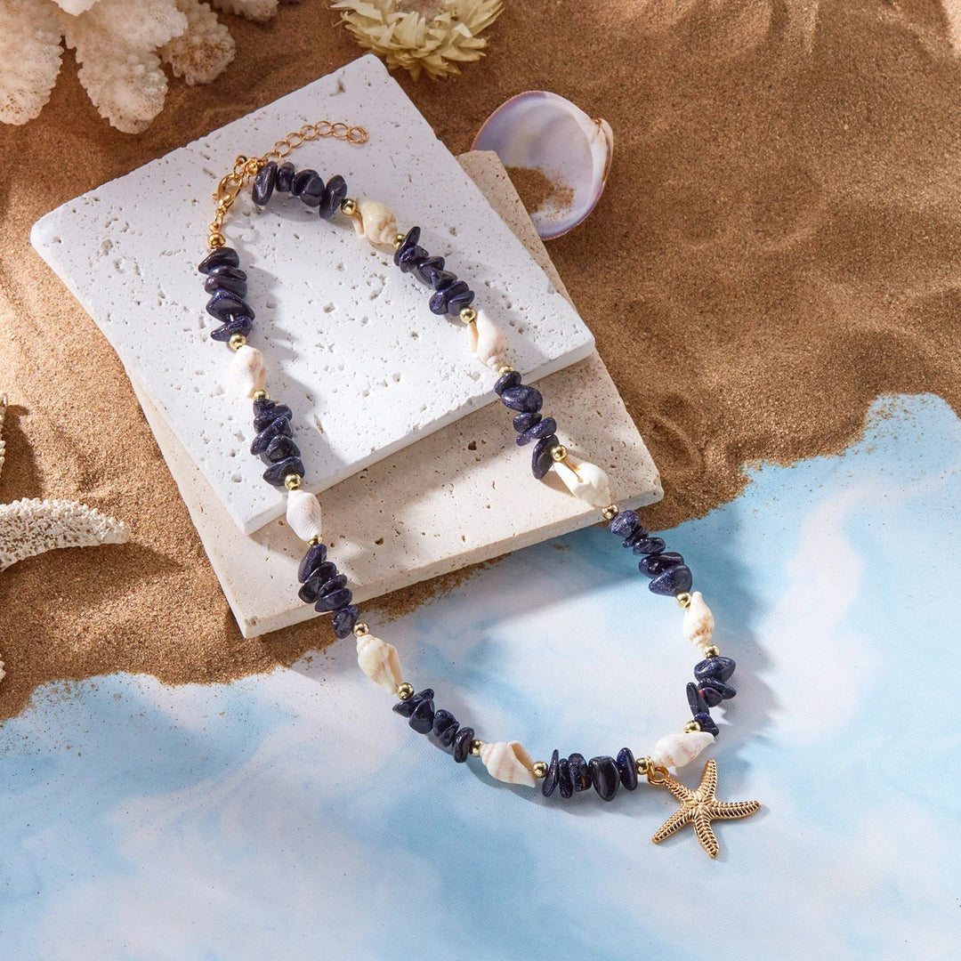Bohemian Starfish & Stone Necklace