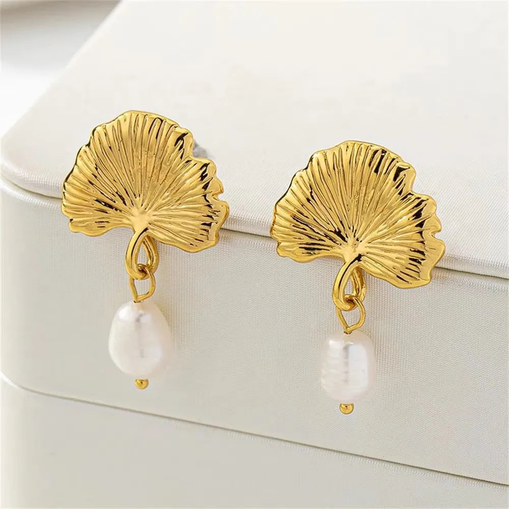 Gold Plated Textured Shell Starfish Earrings