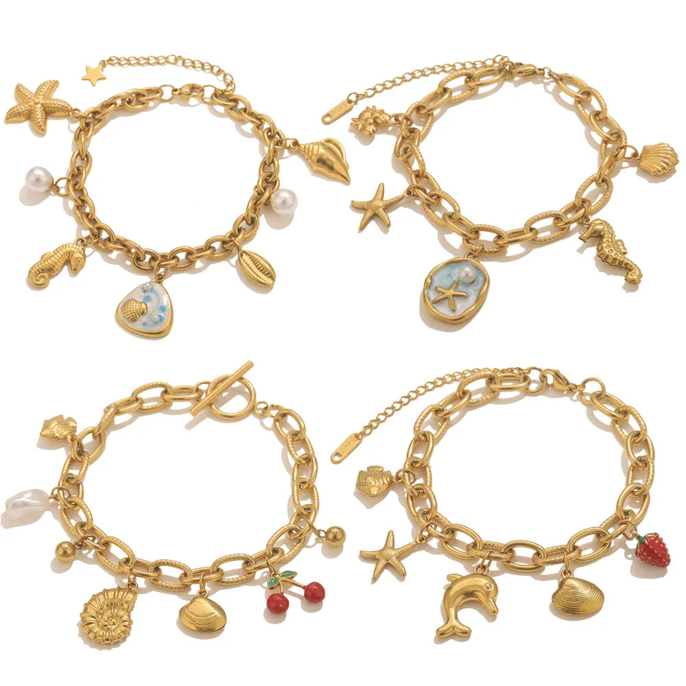 Gold-Plated Starfish Shell Bracelet