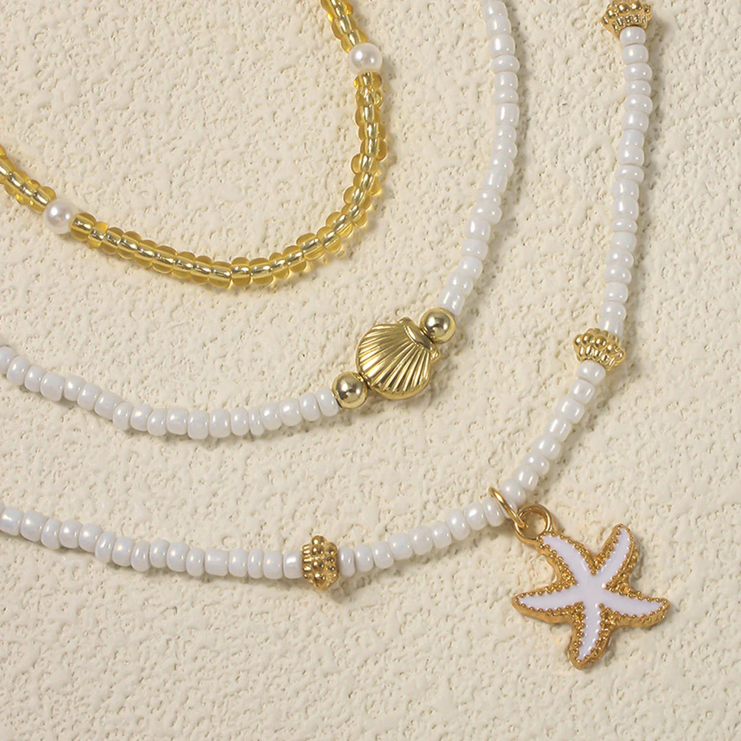 Stacked Bead Starfish Shell Necklace