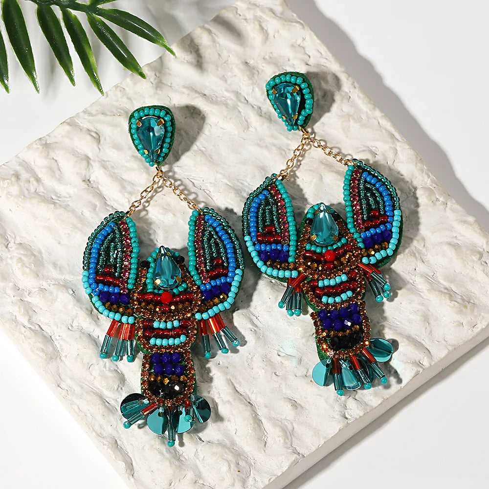 Starfish Conch Seed Bead Drop Earrings