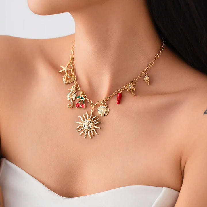 Golden Starfish Scallop Necklace