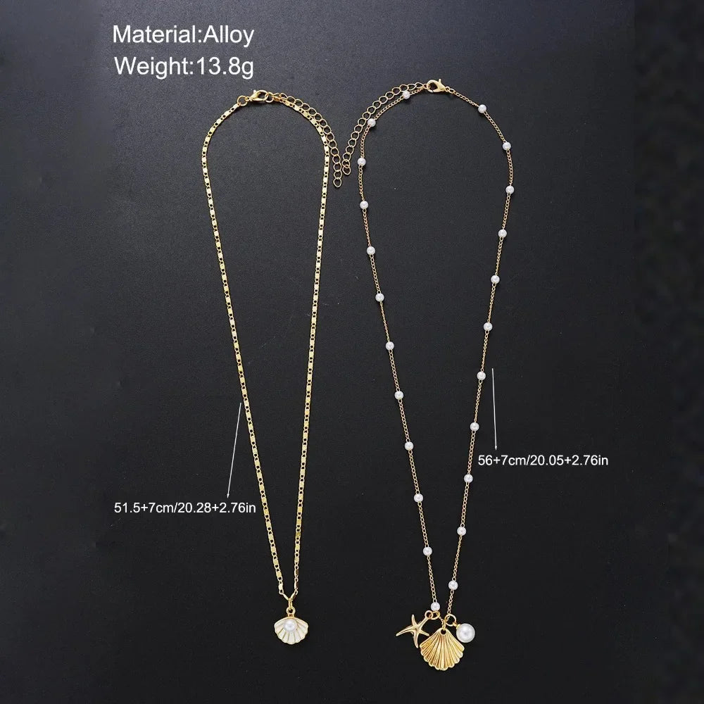 Gold Multi-Layer Shell Starfish Necklace