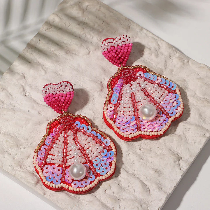 Starfish Conch Seed Bead Drop Earrings
