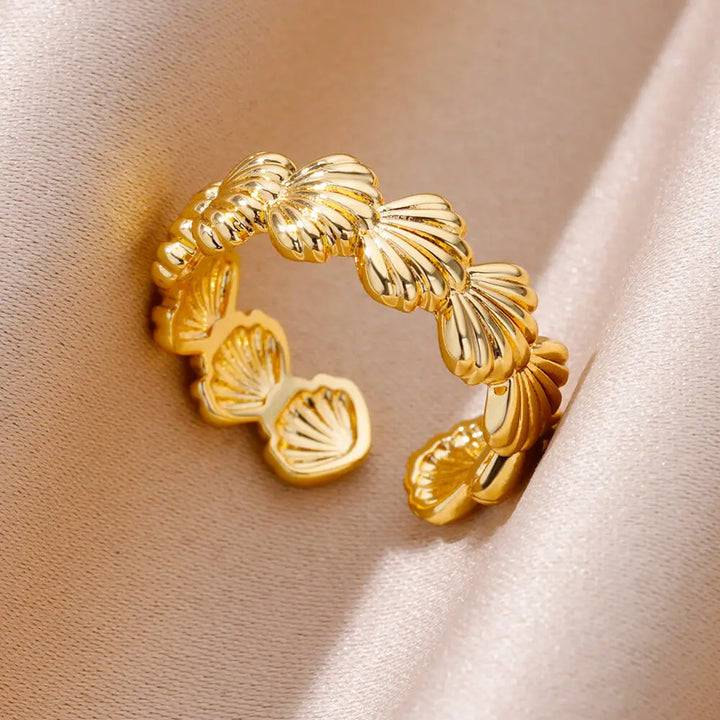 Gold Starfish & Shell Open Ring