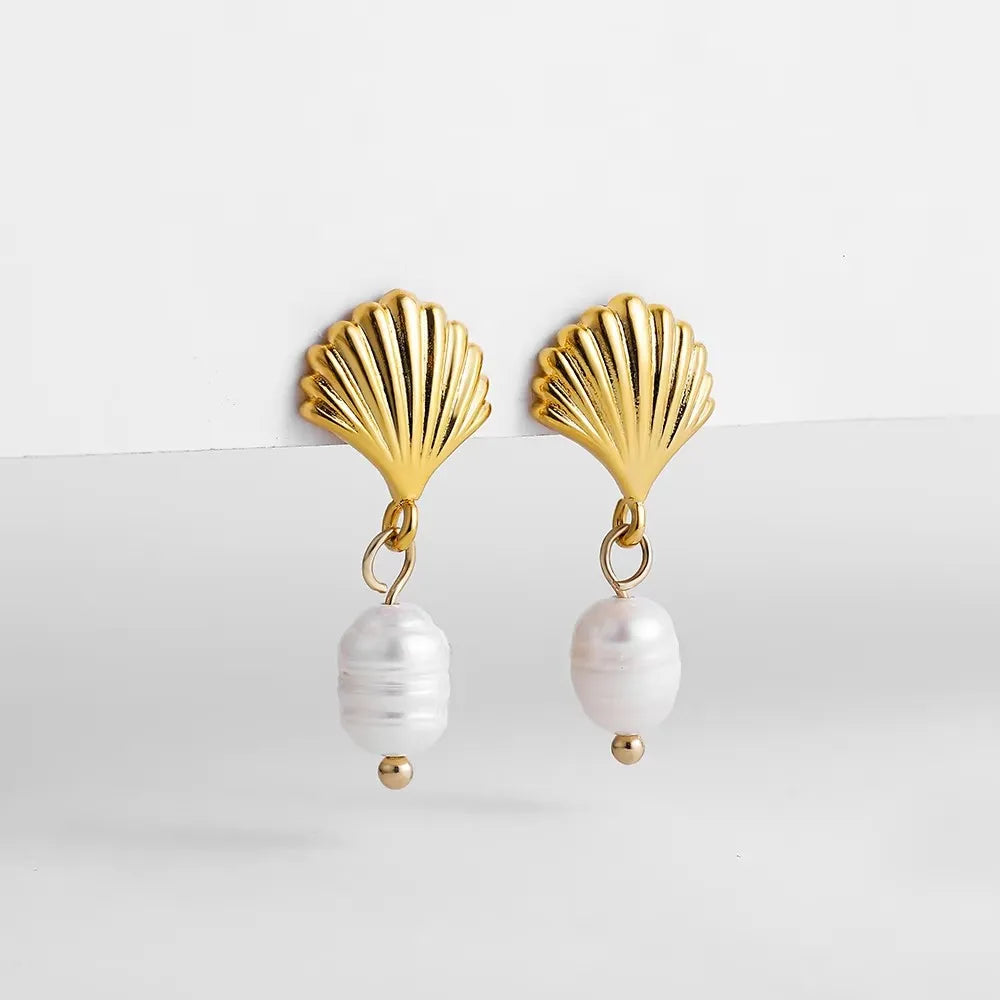 Gold Plated Textured Shell Starfish Earrings