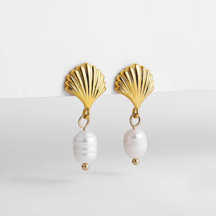 Gold Plated Textured Shell Starfish Earrings