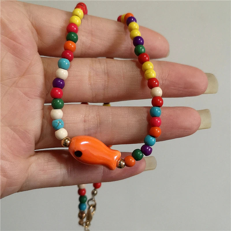 Orange Ceramic Fish Starfish Choker