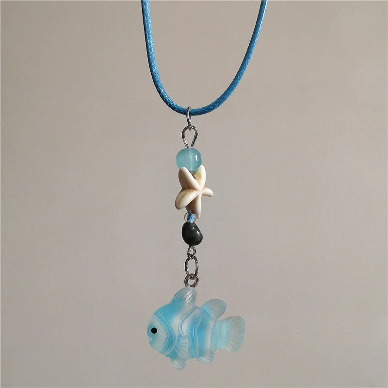 Orange Ceramic Fish Starfish Choker