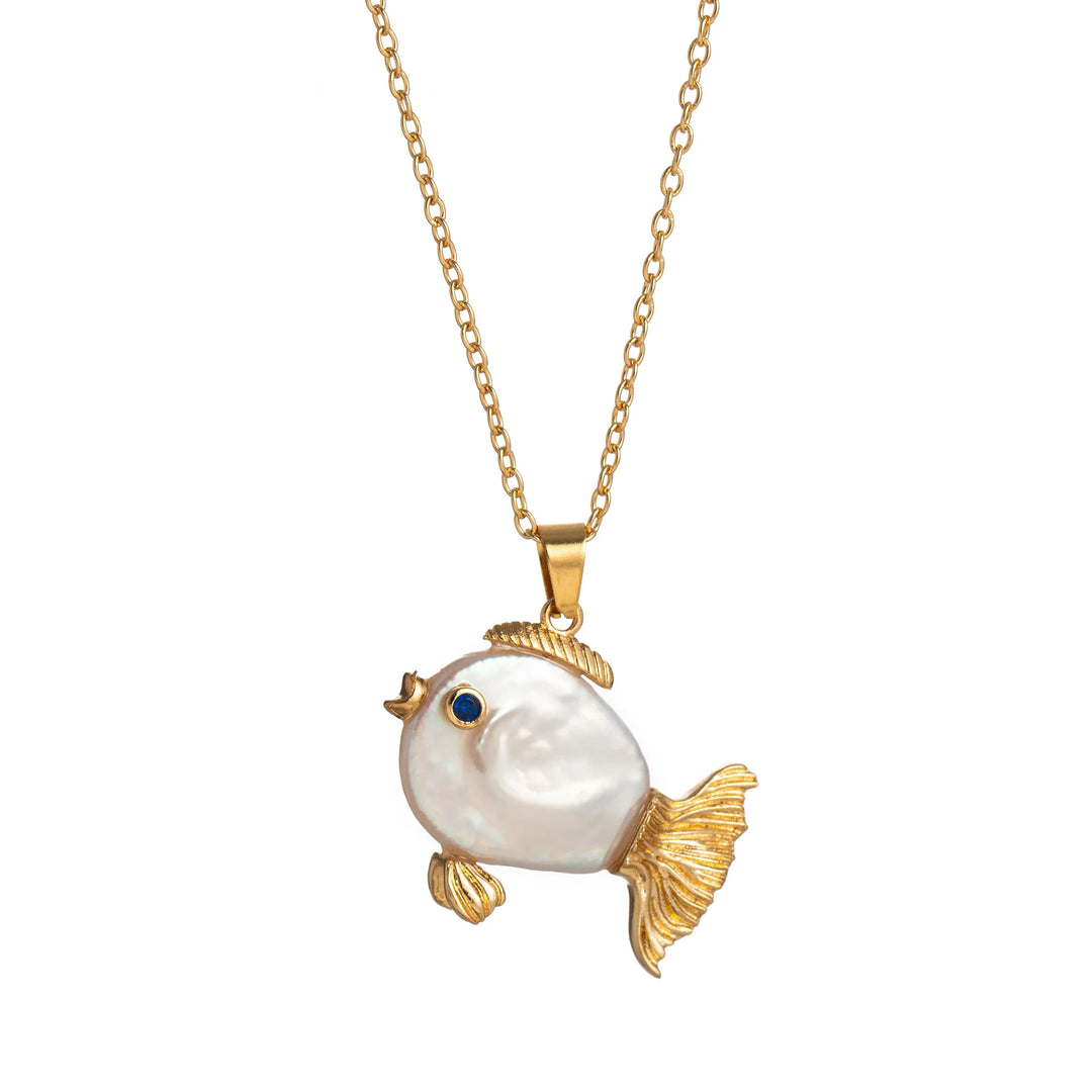 Golden Kissing Clownfish Pearl Necklace