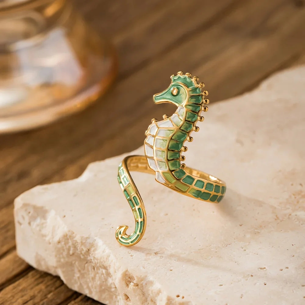 Stainless Steel Starfish Seahorse Ring