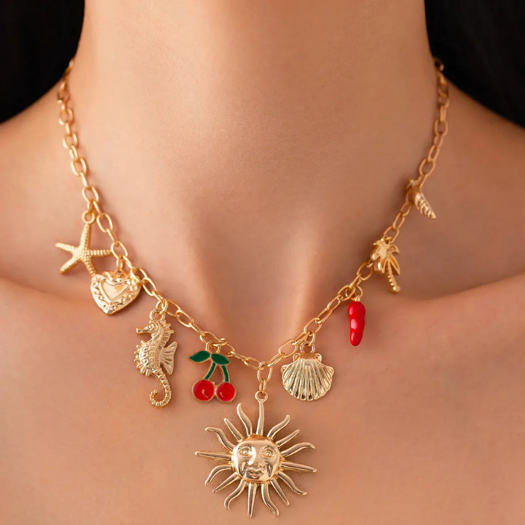 Golden Starfish Scallop Necklace