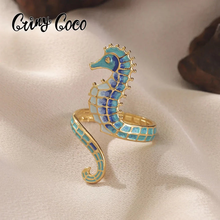 Stainless Steel Starfish Seahorse Ring
